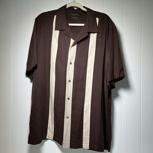 Axist 100% Silk Shirt Men's Size XXL Striped Button Up Short Sleeve Lightweight